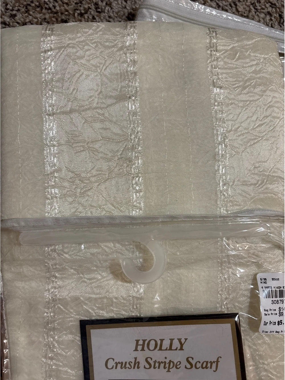 New Set of 2 Ivory Crush Stripe Scarf Window Valance 40x144 Drapes Lot